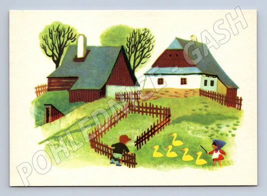 Velikonoční pohlednice děti a husy F Škoda (M10015)