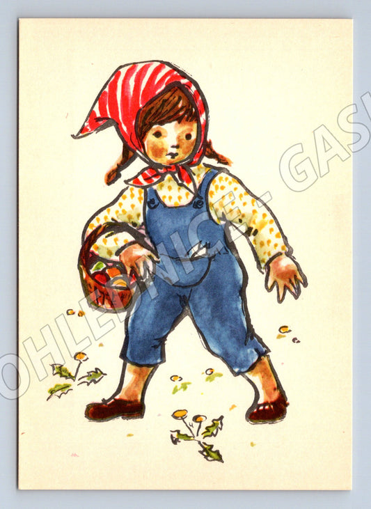 Easter postcard little girl with basket V Slivková (M10025)