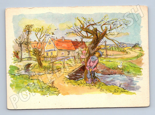 Easter postcard Czech village Jar Jareš 1951 (M10035)
