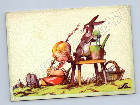 Easter postcard child and bunny small format (M10037)