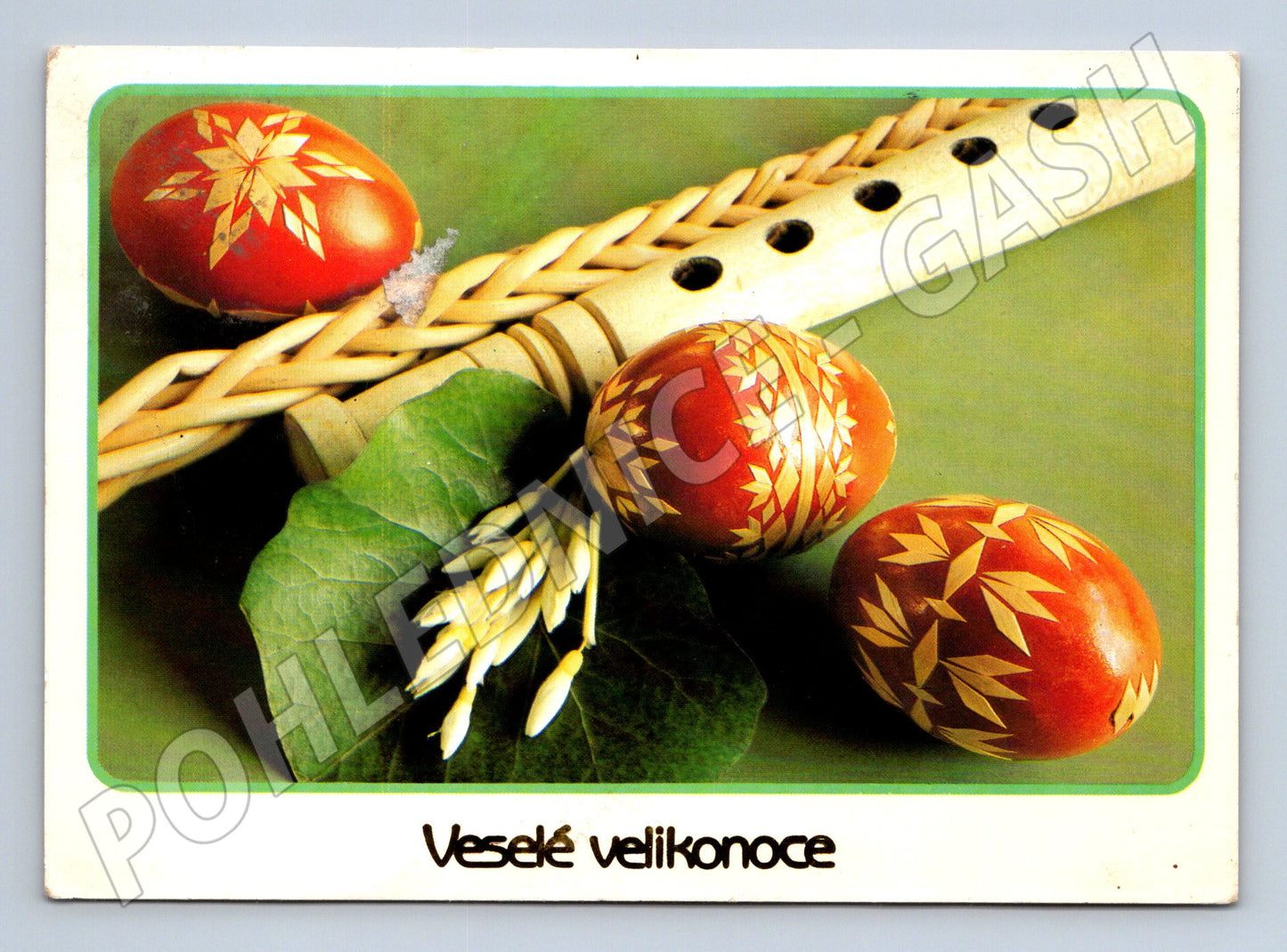 Velikonoční pohlednice ČSSR 1988 kraslice pomlázka (M10053)