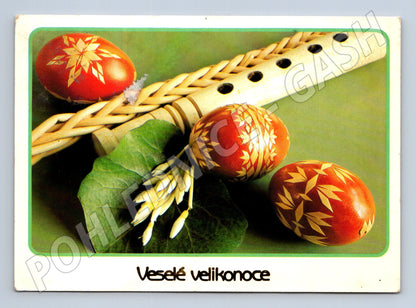 Velikonoční pohlednice ČSSR 1988 kraslice pomlázka (M10053)