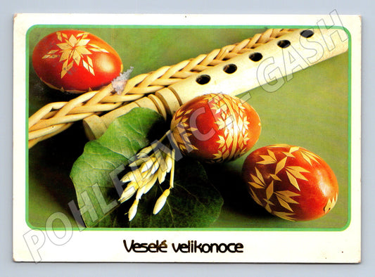 Velikonoční pohlednice ČSSR 1988 kraslice pomlázka (M10053)