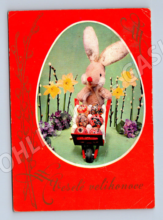Velikonoční pohlednice zajíček a kraslice malý formát (M10054)