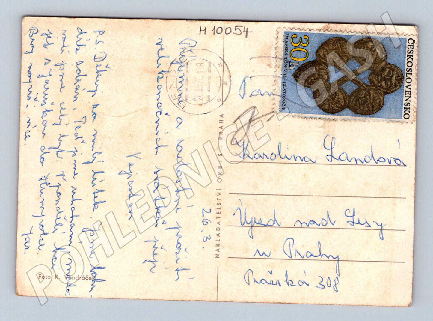 Velikonoční pohlednice zajíček a kraslice malý formát (M10054)