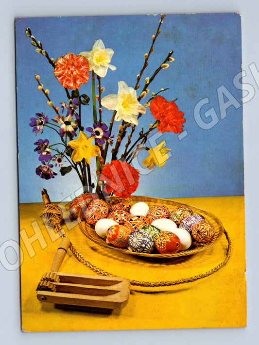 Velikonoční pohlednice ČSSR 1973 kraslice řehtačka (M10056)