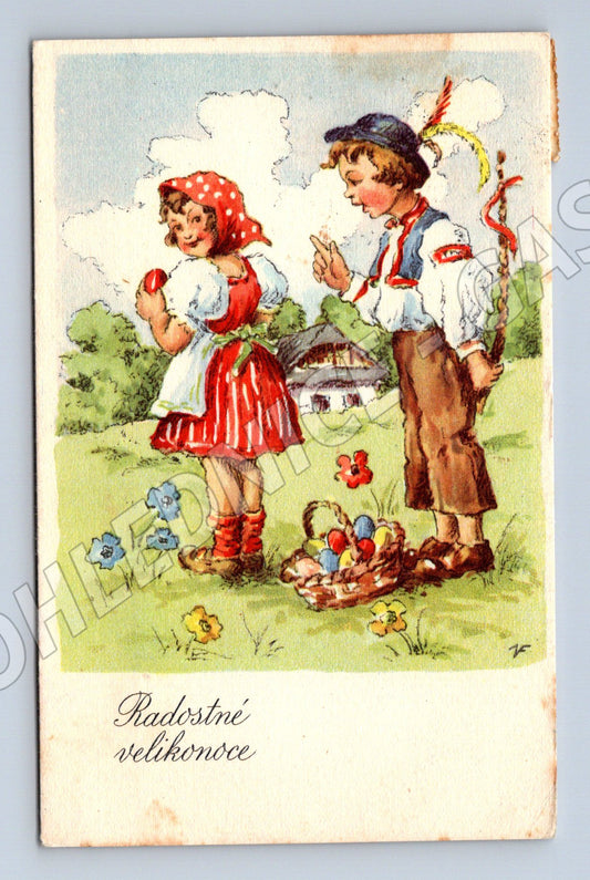 Velikonoční pohlednice krojované děti ČSR do1950 (M10059)