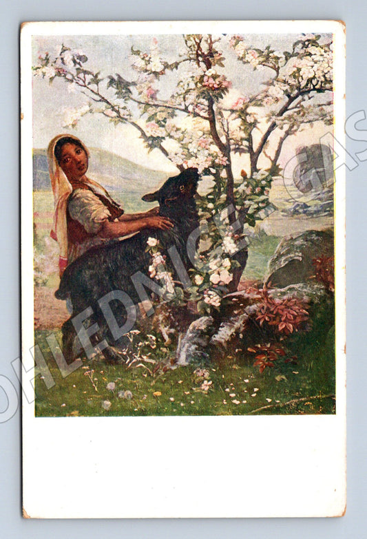 Velikonoční pohlednice dívka s koněm Mrkvička (M10066)