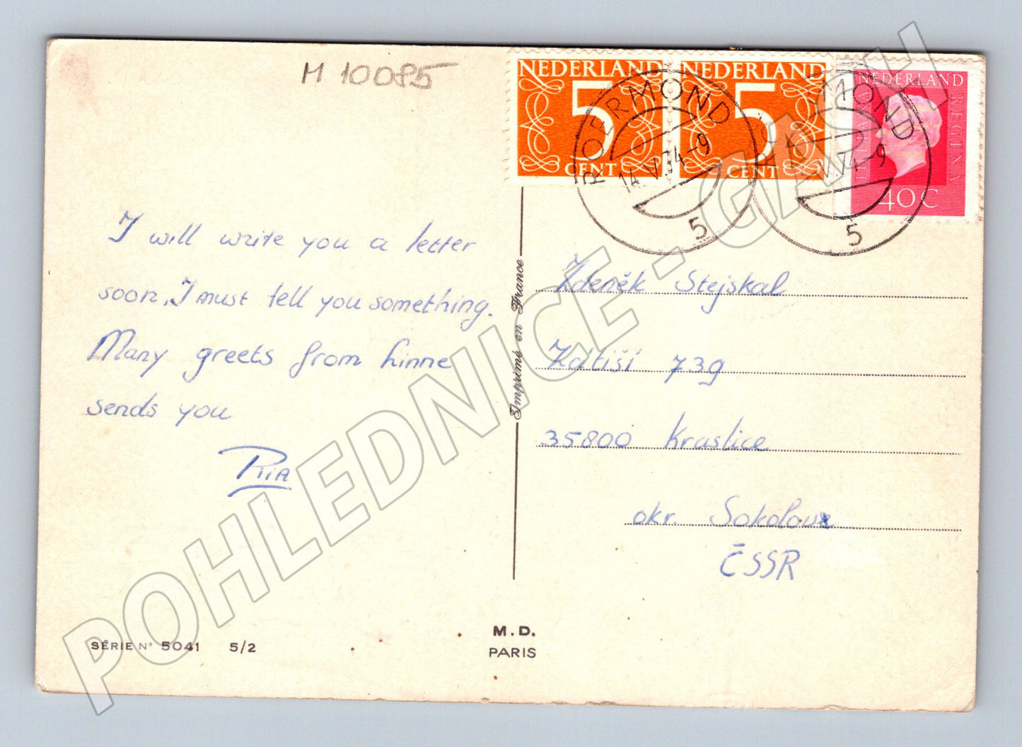 Pohlednice pes kolorovaná z Nizozemska (M10085)