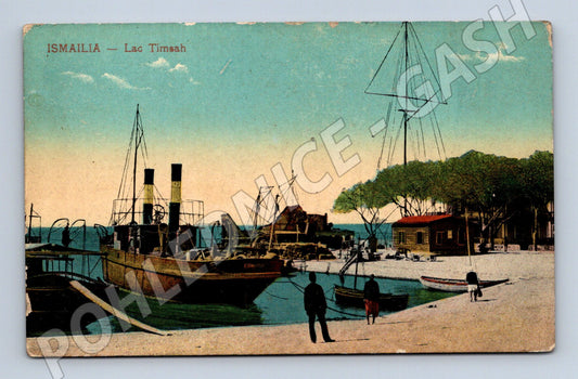 Ismailia Lac Timsah parník Egypt starý pohled (M10114)