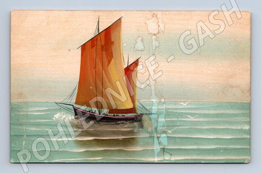 Plachetnice na moři RU známka ručně malovaná (M10115)