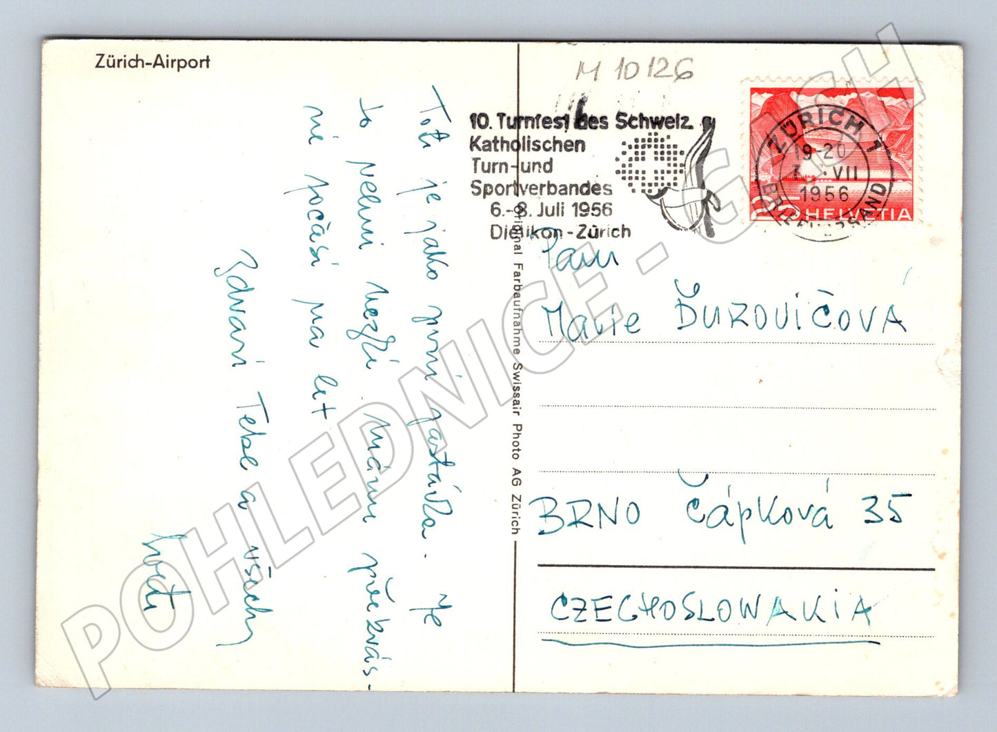 Zurich Airport 1956 Swissair aircraft stamp (M10126)