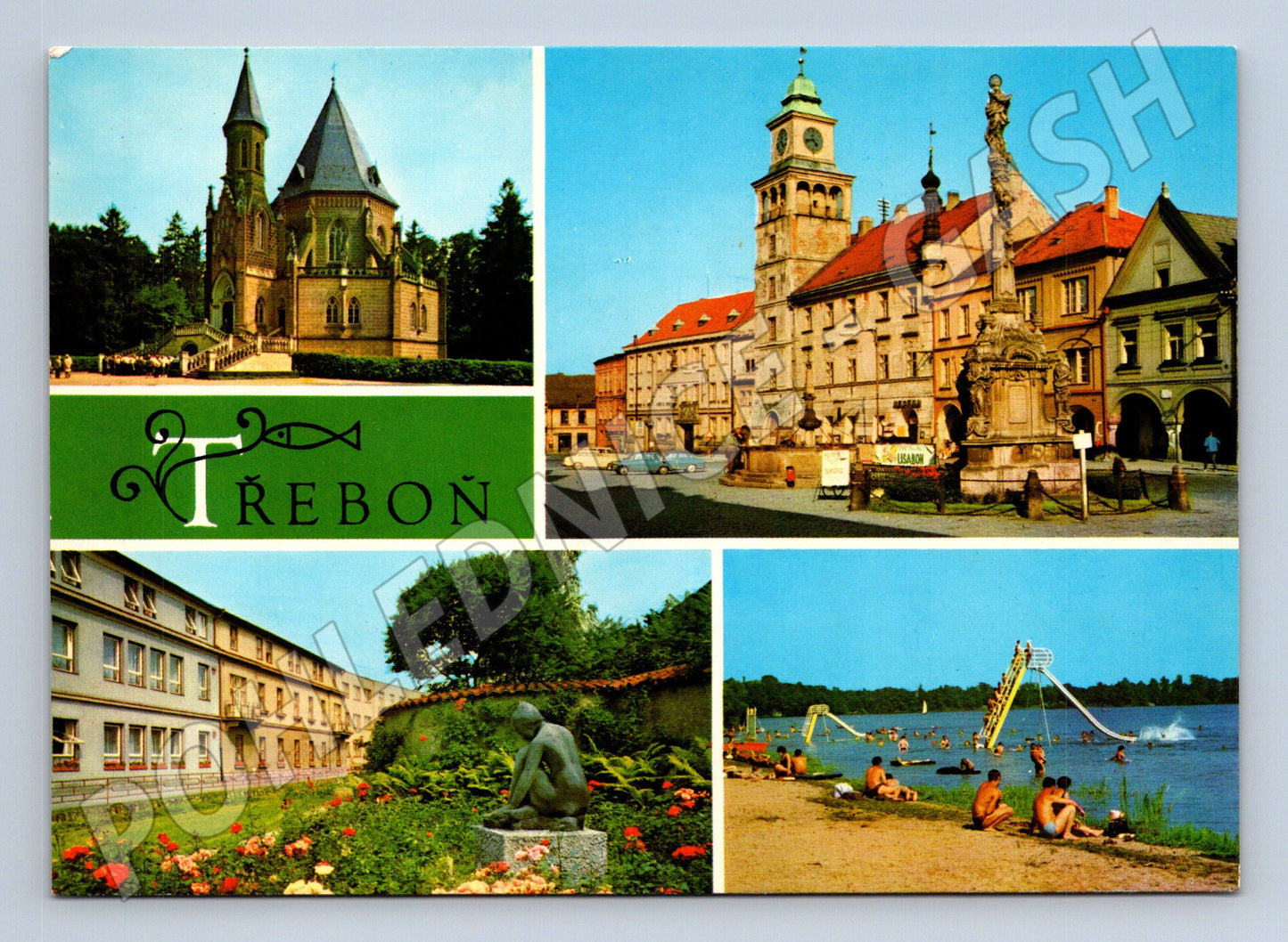Pohlednice Třeboň – lázně, náměstí, rybník Svět (M10222)