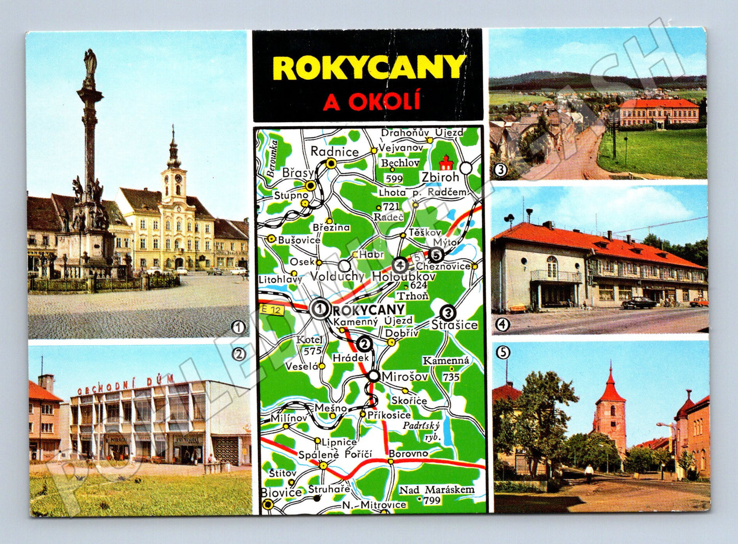 Pohlednice Rokycany a okolí – víceobrázková, mapa (M10258)