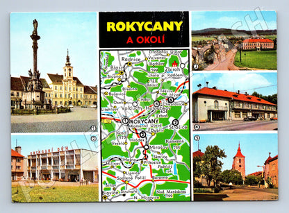 Pohlednice Rokycany a okolí – víceobrázková, mapa (M10258)