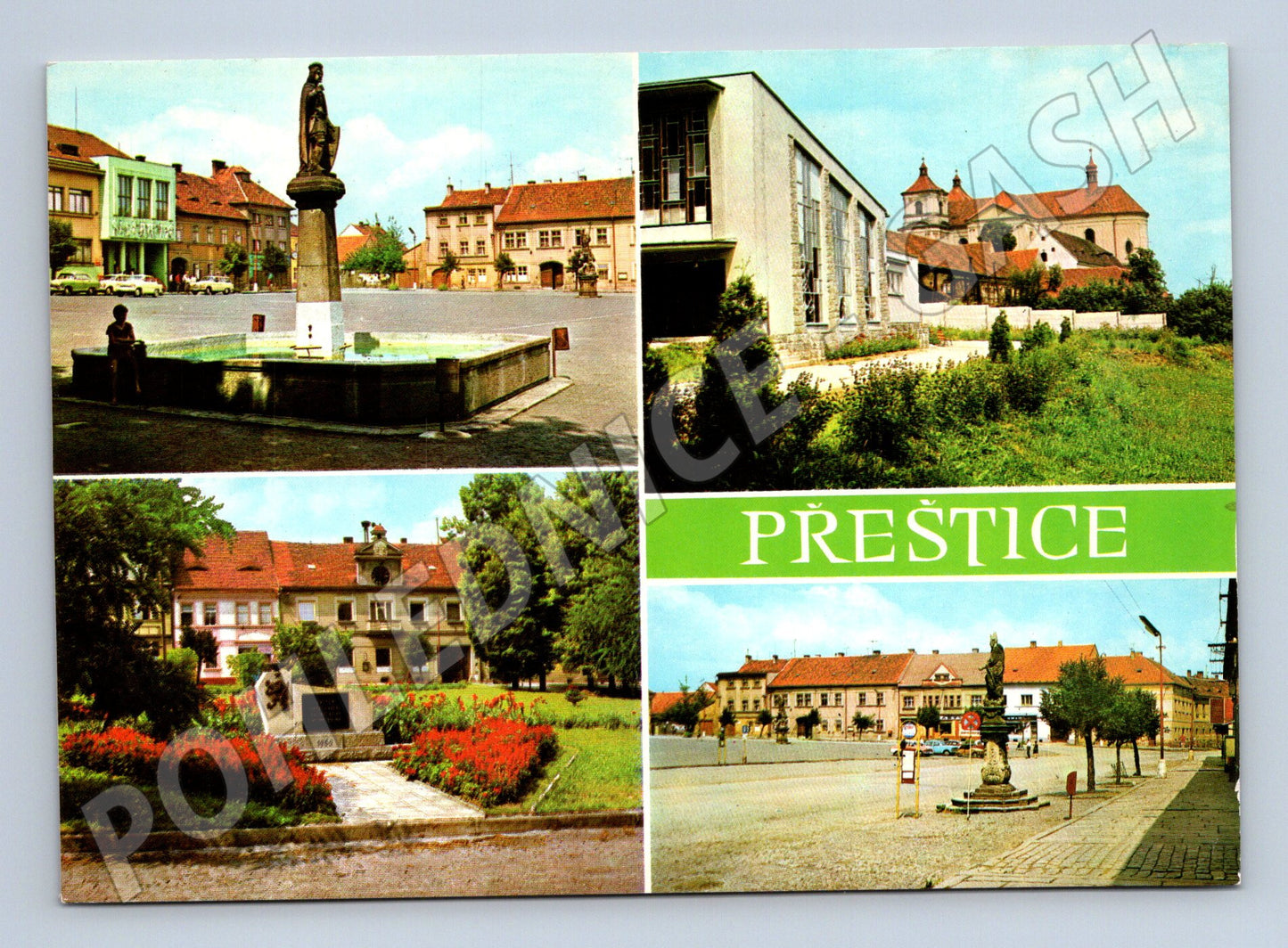 Pohlednice Přeštice - náměstí, kašna, barokní chrám (M10264)