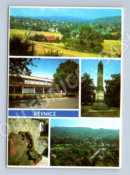 Pohlednice Řevnice, koláž, známka a rukopis (M10273)