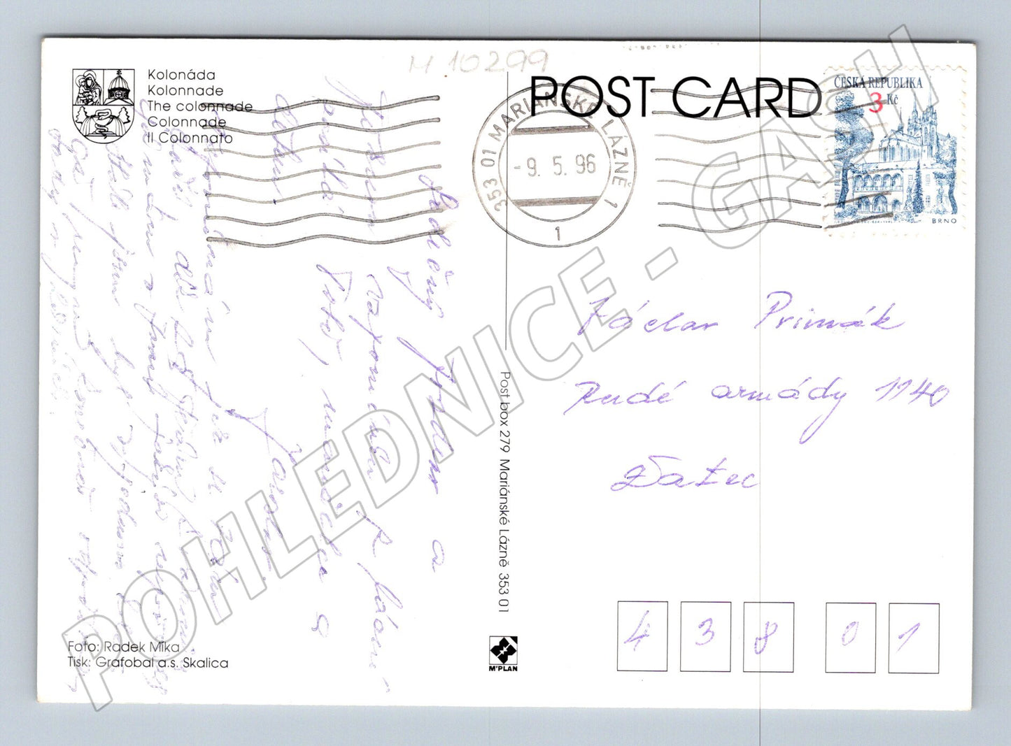 Pohlednice Mariánské Lázně – prošlá poštou (M10299)