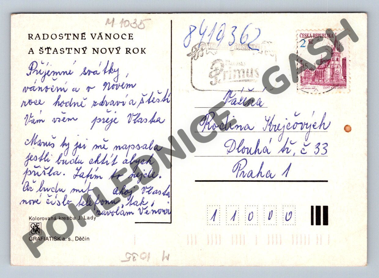 Pohlednice Vánoční Josef Lada zimní vesnice (M1035)