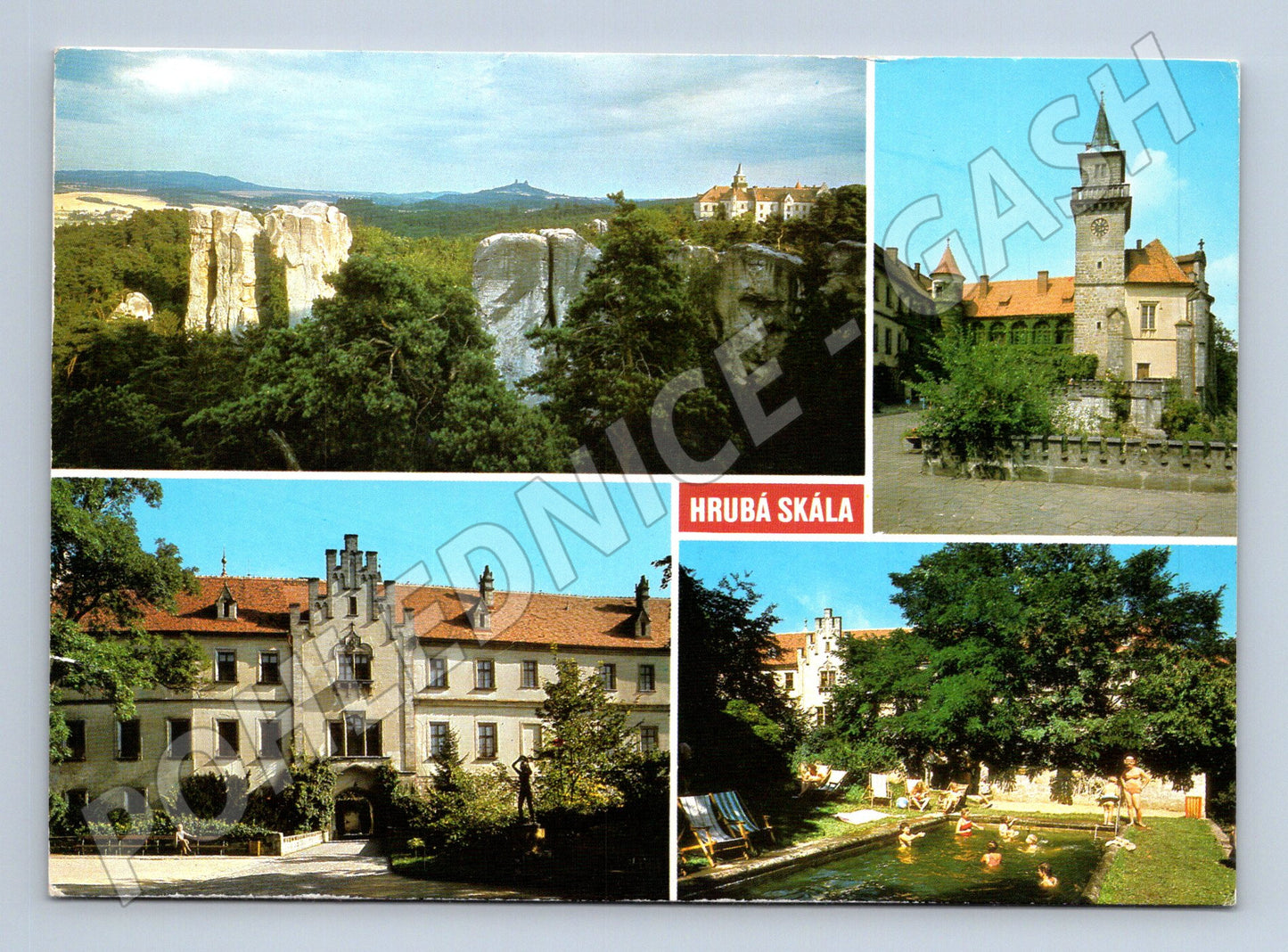 Pohlednice Hrubá Skála – zámek, skály, koupaliště (M10351)