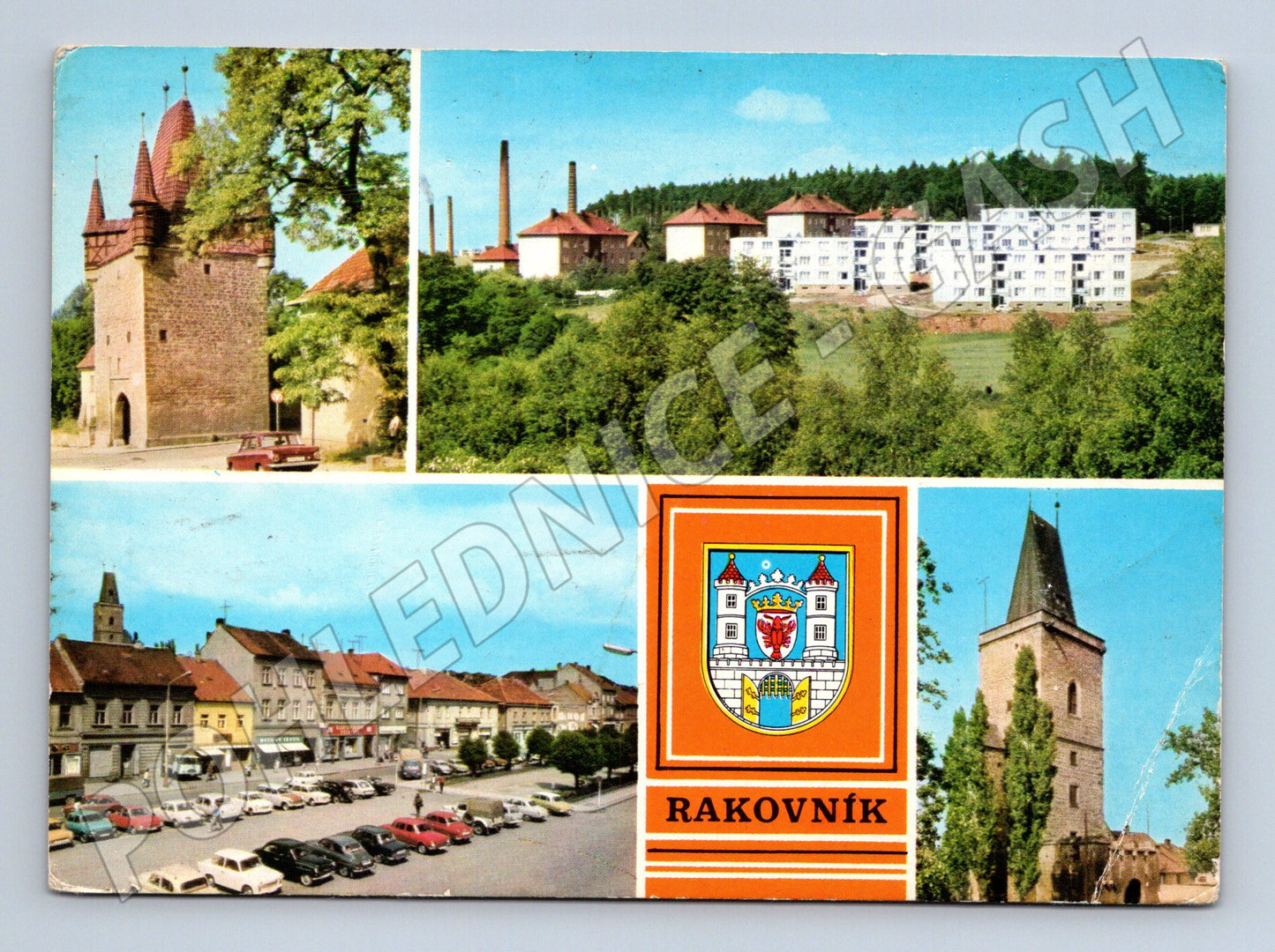 Pohlednice Rakovník – koláž, znak města (M10355)
