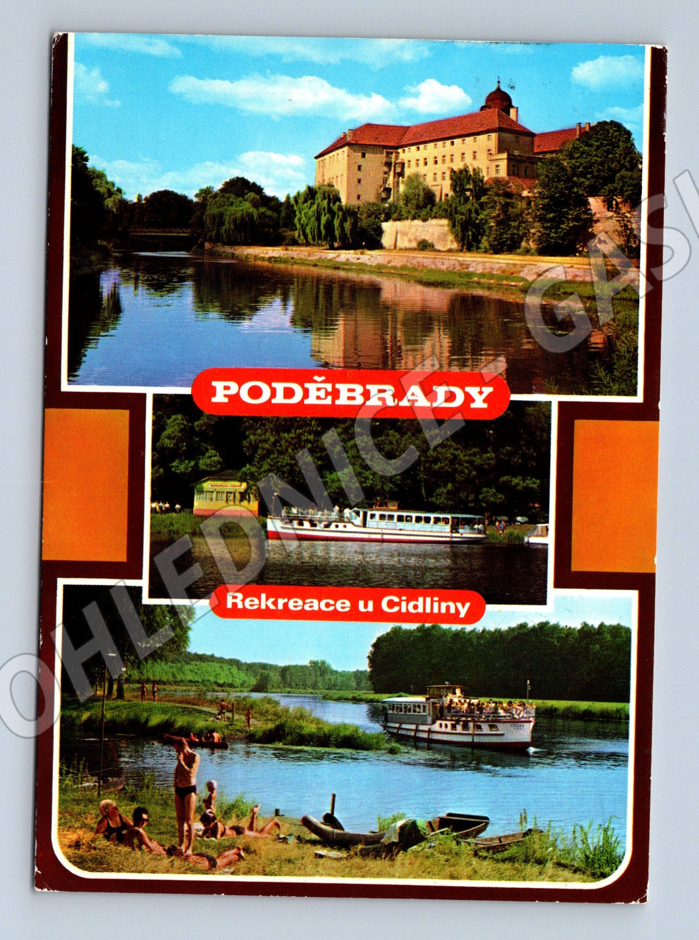 Pohlednice Poděbrady – zámek a soutok Labe a Cidliny (M10361)