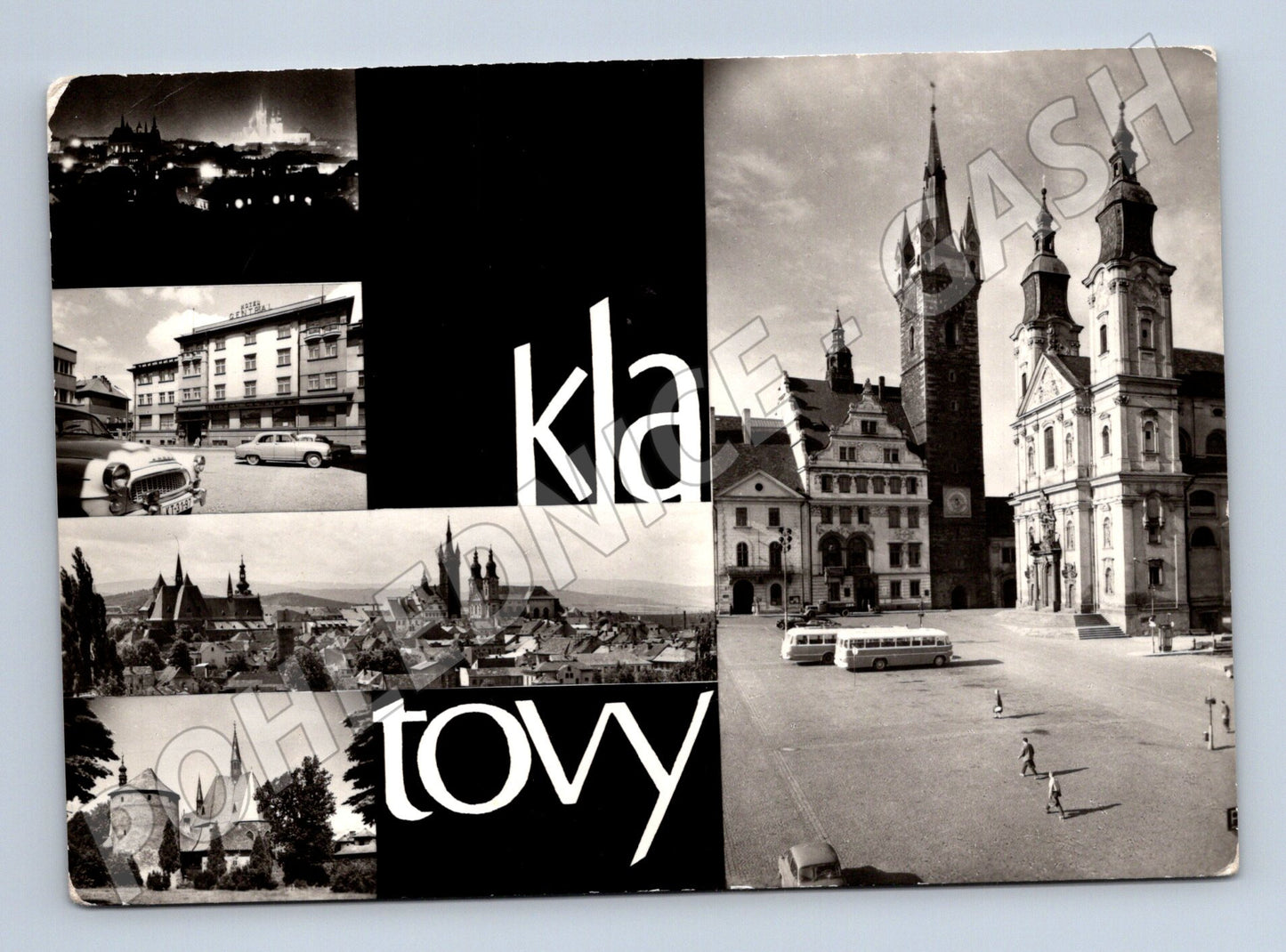 Pohlednice Klatovy historická černobílá koláž památek (M10384)