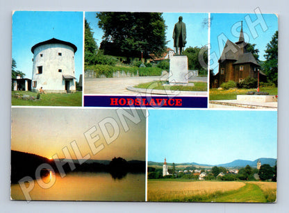 Pohlednice Hodslavice – památky, větrný mlýn, kostel (M10404)