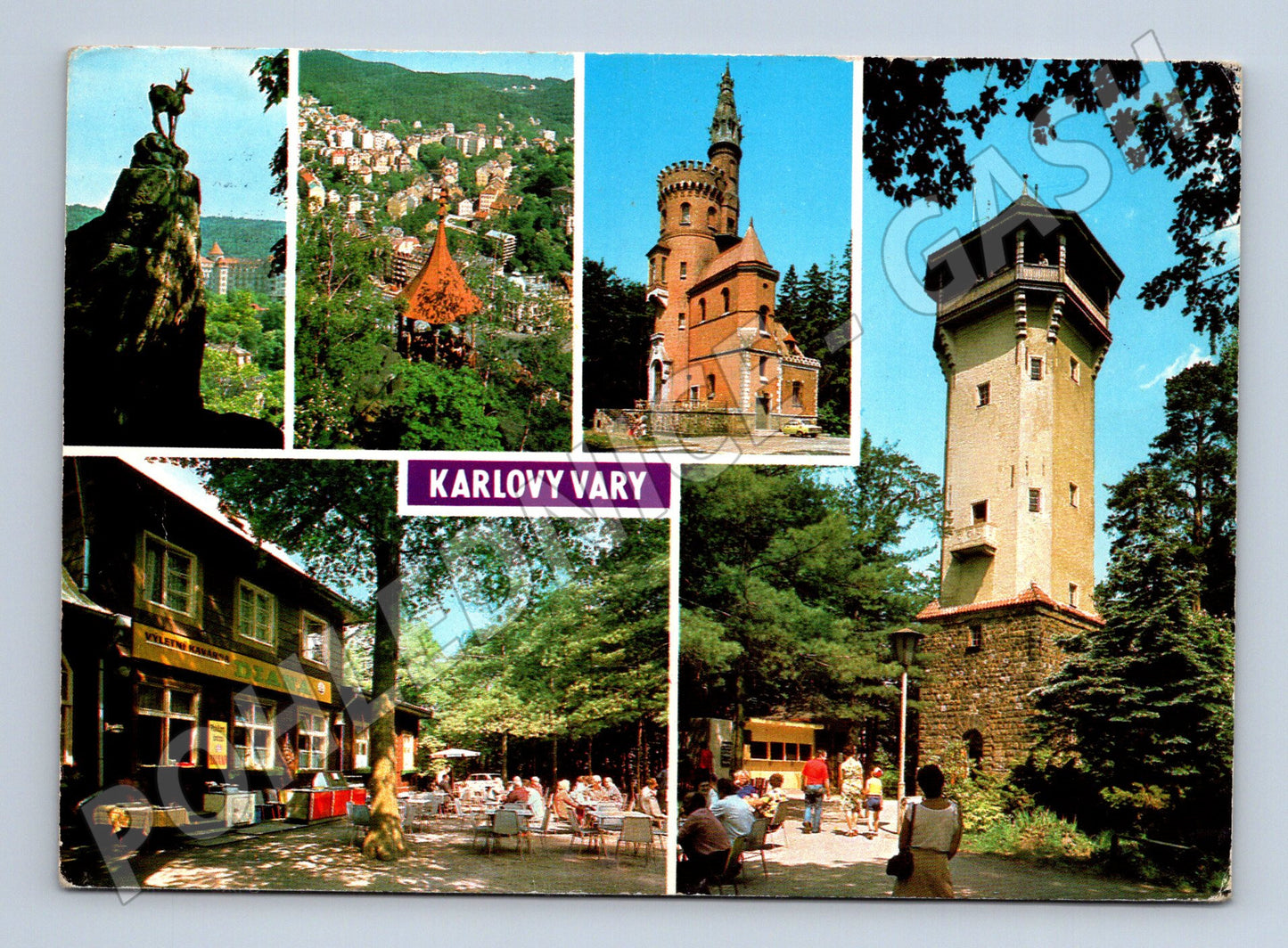 Pohlednice Karlovy Vary - rozhledna Diana, kamzík, kavárna (M10443)