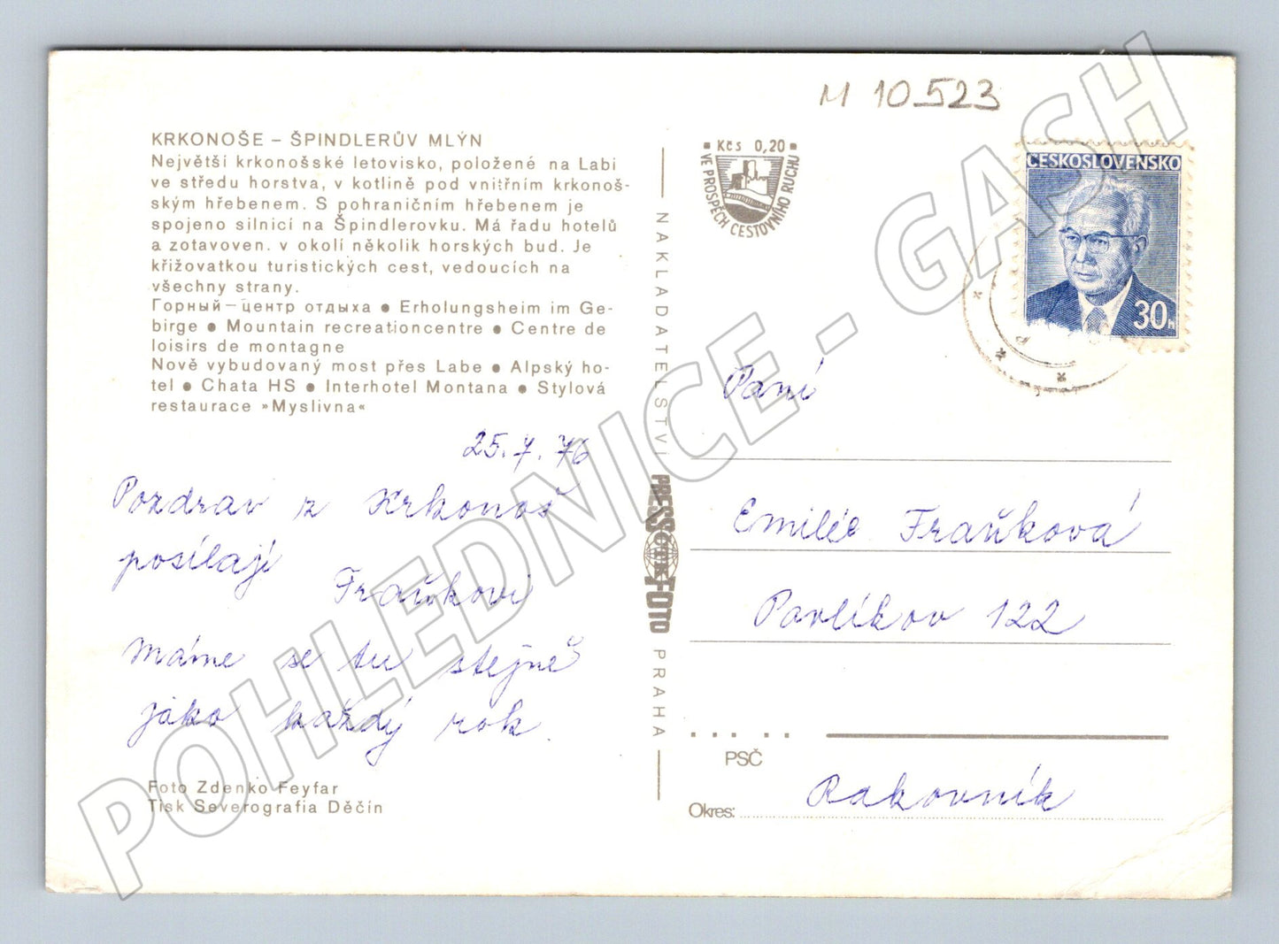 Pohlednice Krkonoše – Špindlerův Mlýn (M10523)