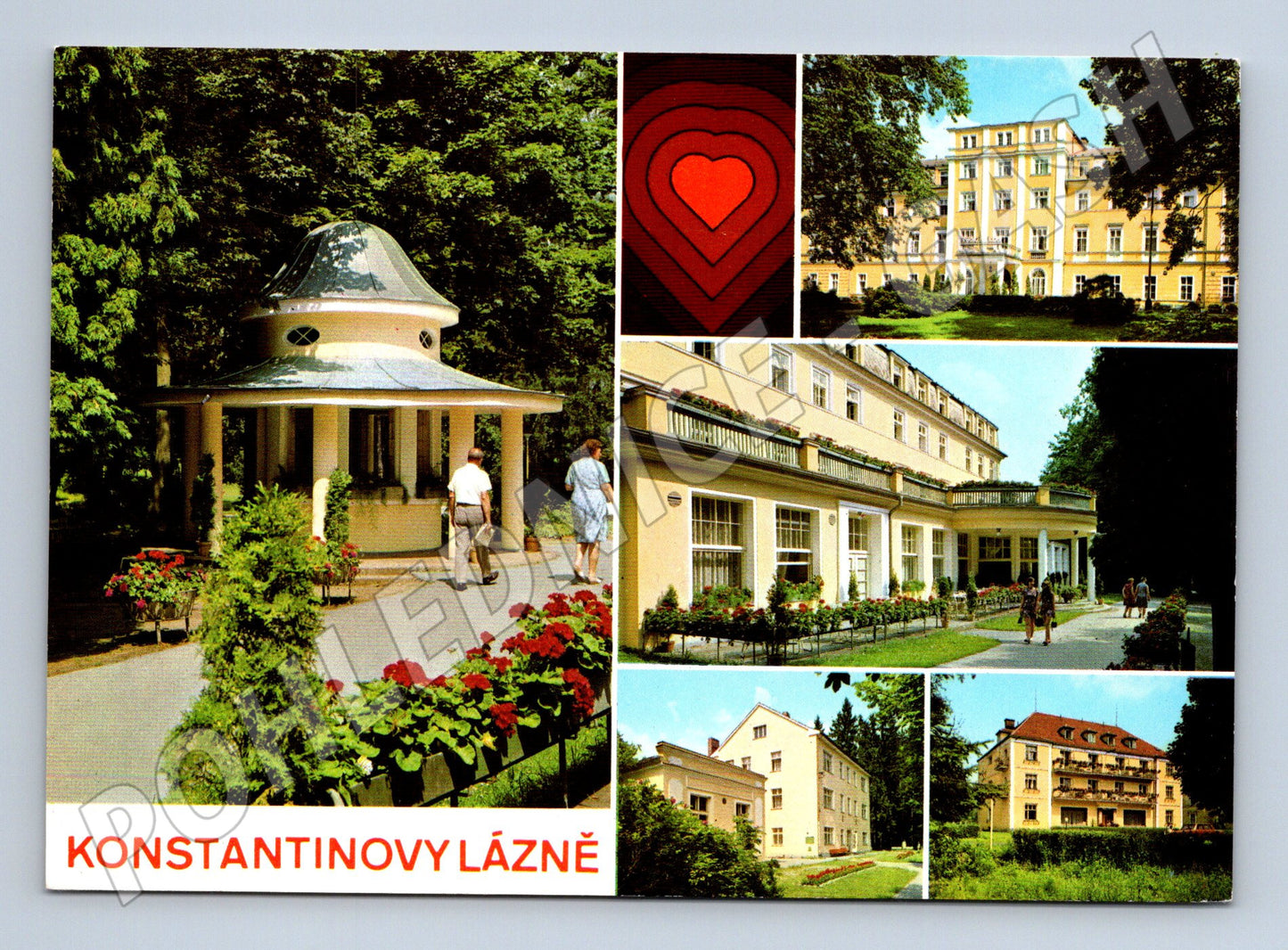 Pohlednice Konstantinovy Lázně - koláž lázeňských budov (M10530)