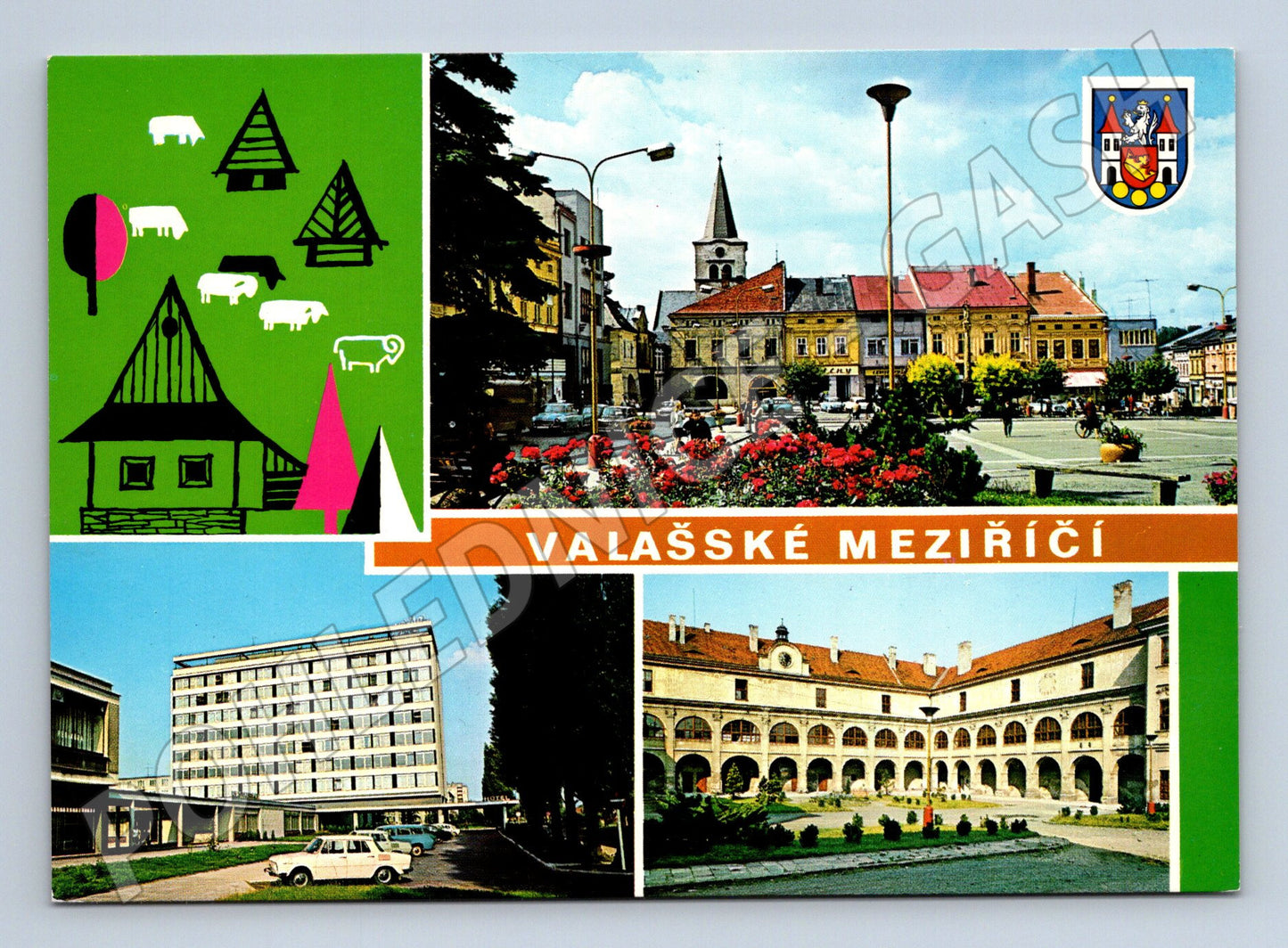 Pohlednice Valašské Meziříčí náměstí - zámek (M10534)