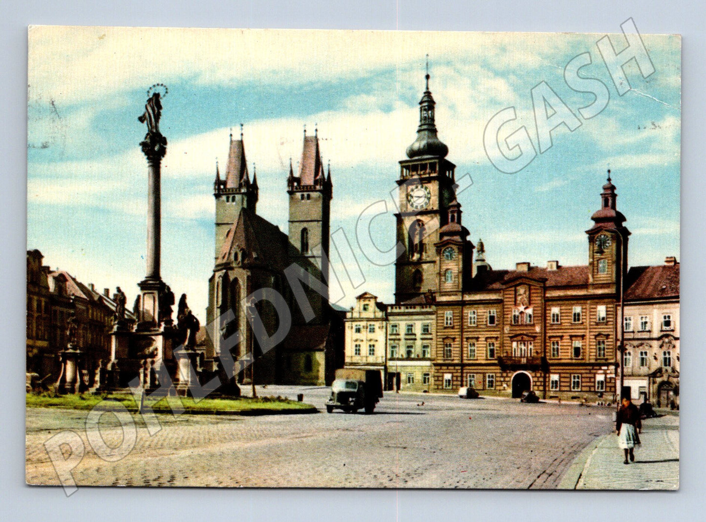 Pohlednice Hradec Králové – Velké náměstí, radnice, kostel (M10588)