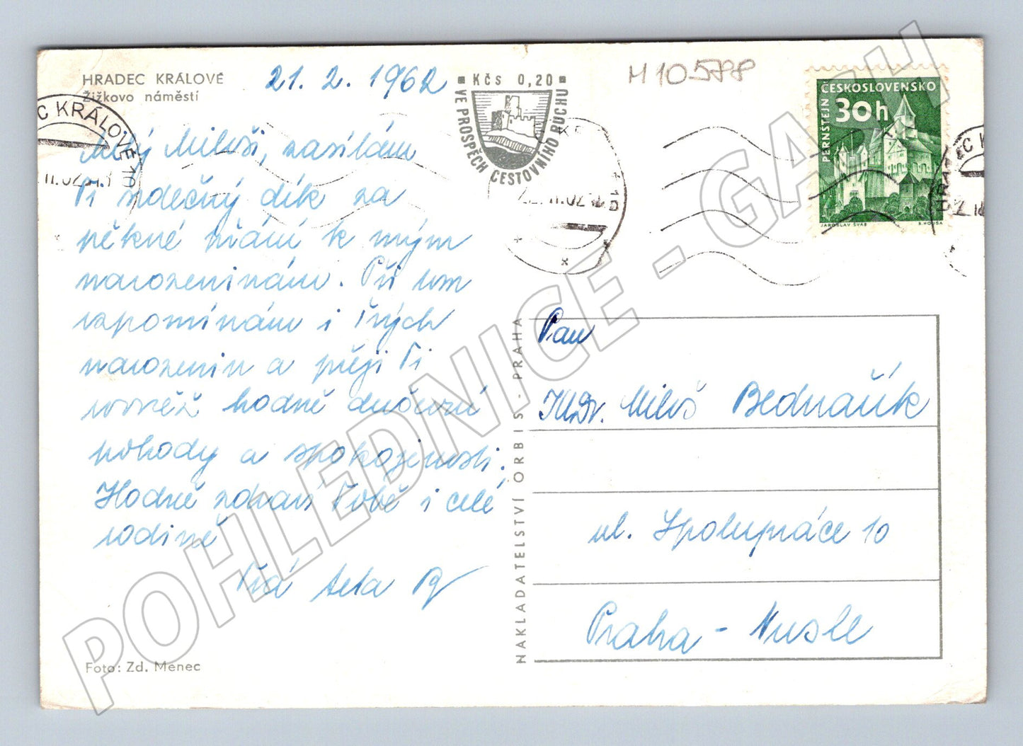 Pohlednice Hradec Králové – Velké náměstí, radnice, kostel (M10588)