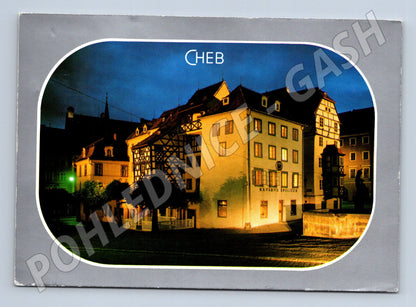Pohlednice Cheb - noční pohled na Špalíček (M10667)