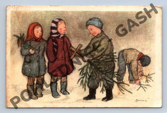 Pohlednice Vánoce 1953 ilustrace Ch. Burešová (M1070)