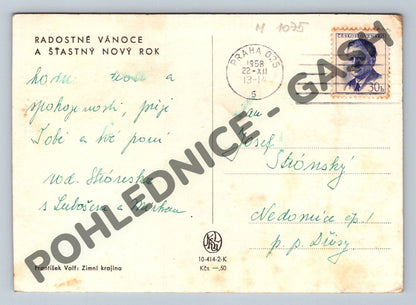 Pohlednice Zimní krajina František Volf 1958 (M1075)