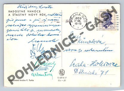 Pohlednice Vánoce Praha F. Turek kolorovaná 1959 (M1078)