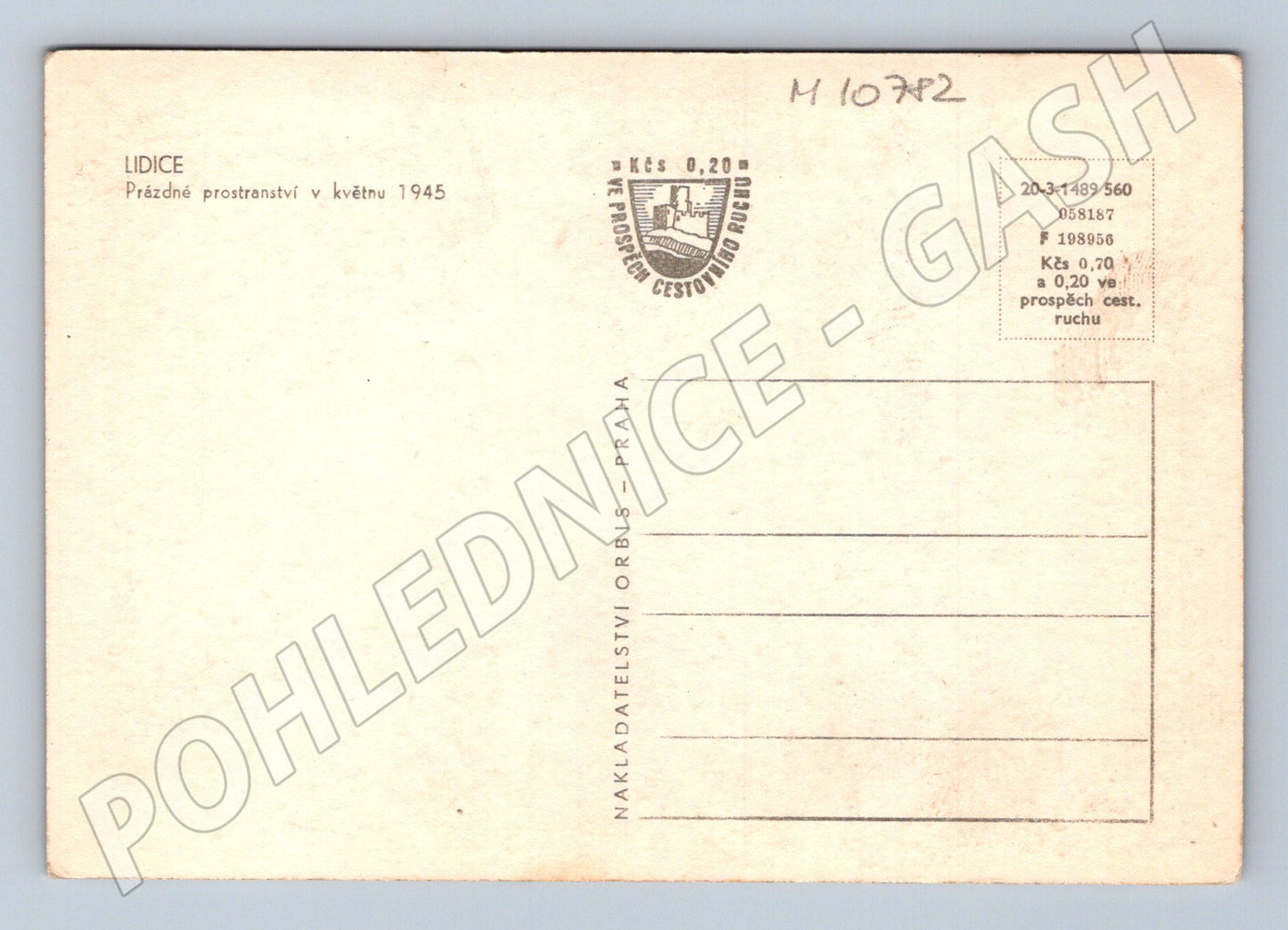 Pohlednice Lidice prázdné prostranství květen 1945 (M10782)