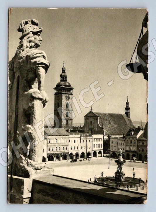 Pohlednice Černobílá České Budějovice – Samsonova kašna (M10808)