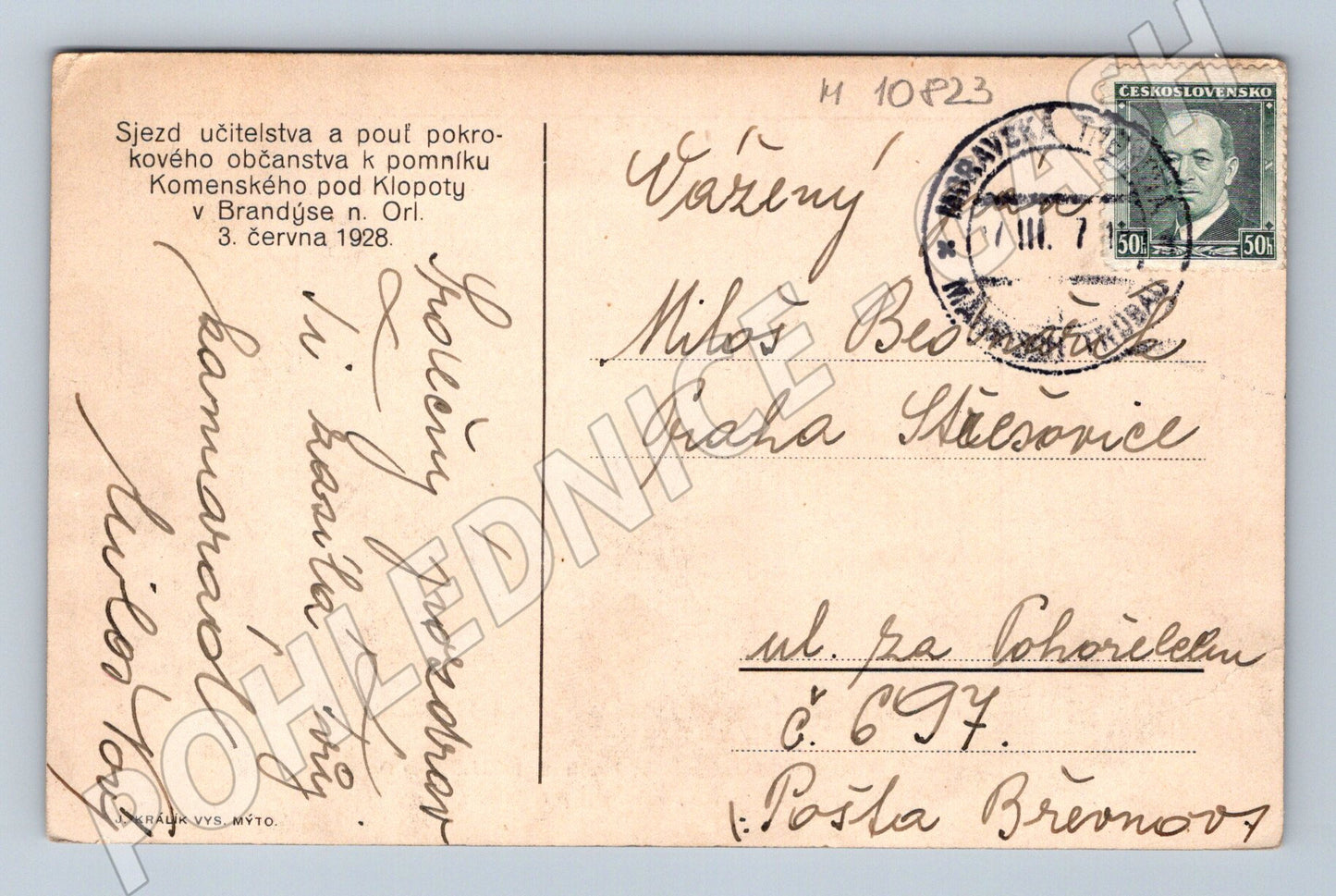 Pohlednice Domek Komenského Brandýs n. Orl. (M10823)
