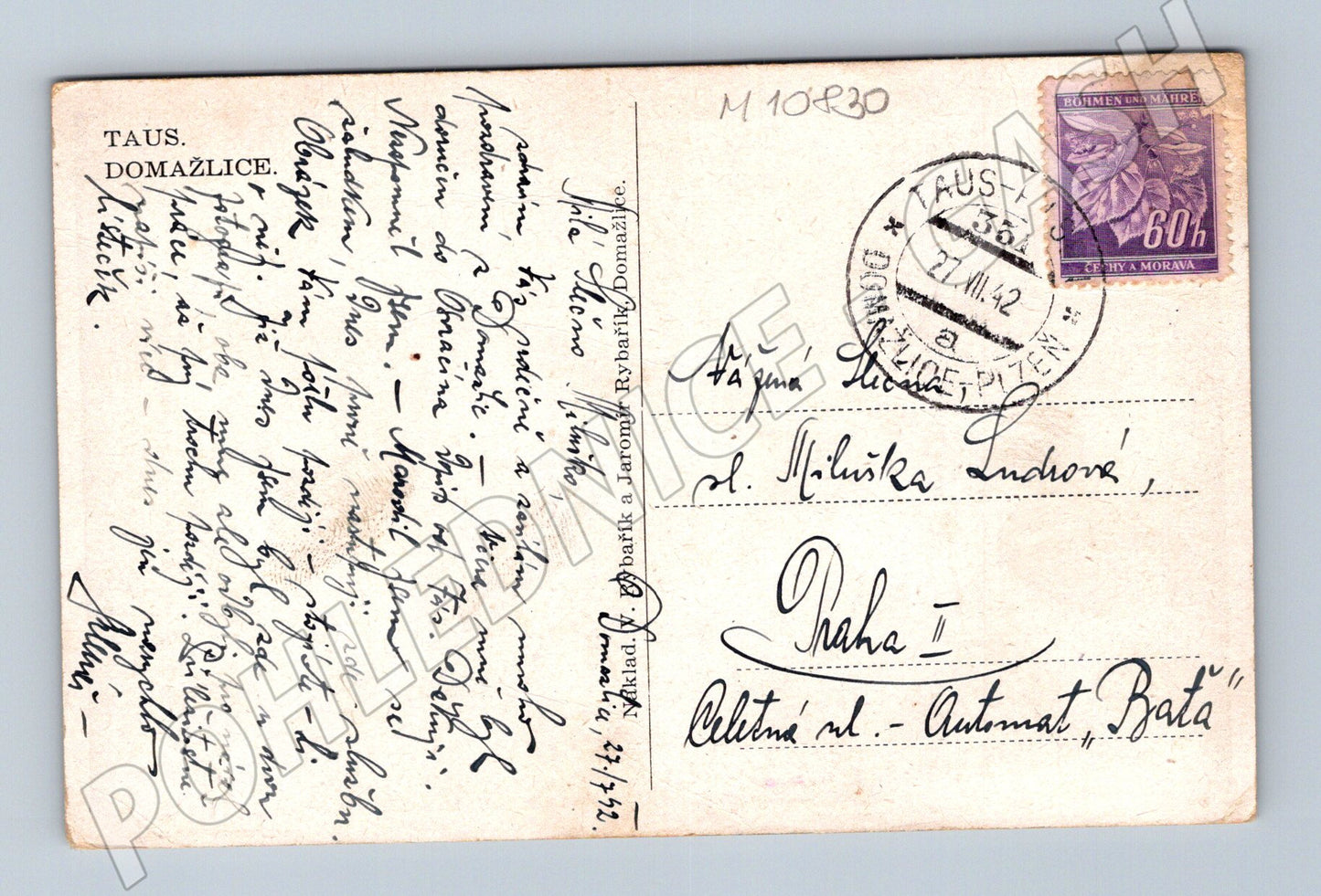 Pohlednice Domažlice Náměstí 1942 (M10830)