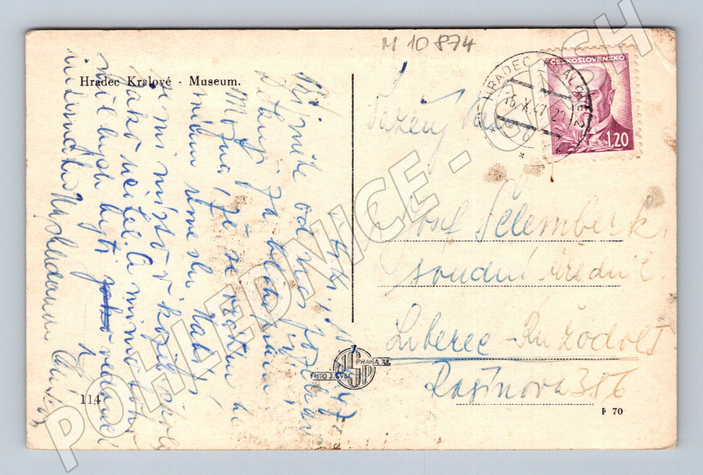 Pohlednice Hradec Králové – muzeum 1947 (M10874)