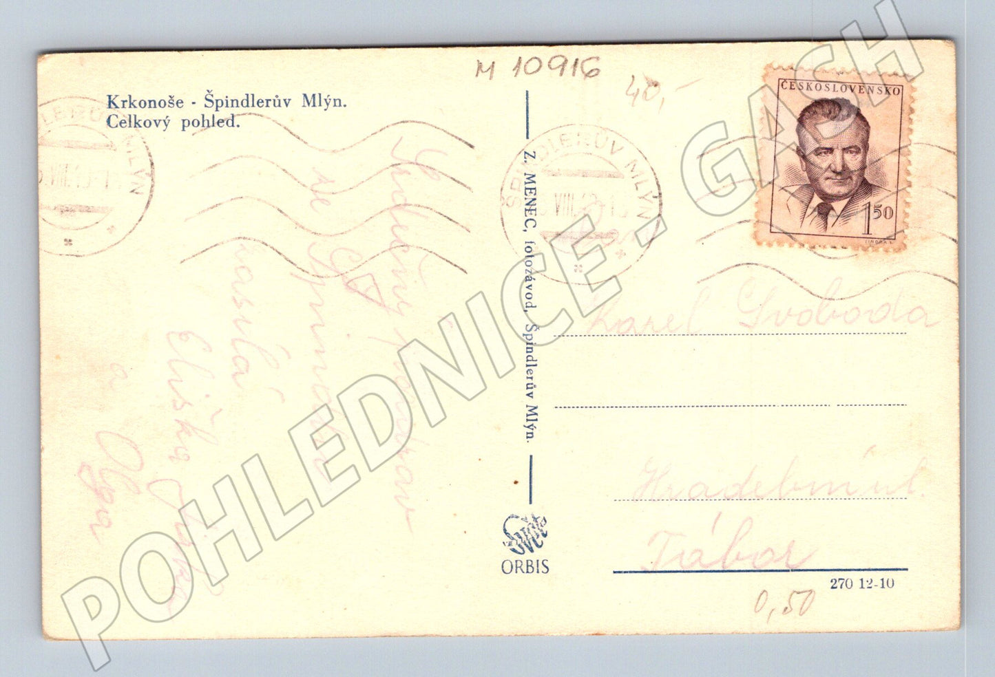 Pohlednice Špindlerův Mlýn, Krkonoše – celkový pohled (M10916)