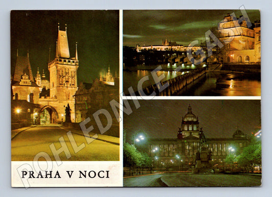Pohlednice Praha v noci – Malostranská věž, Karlův most (M10932)