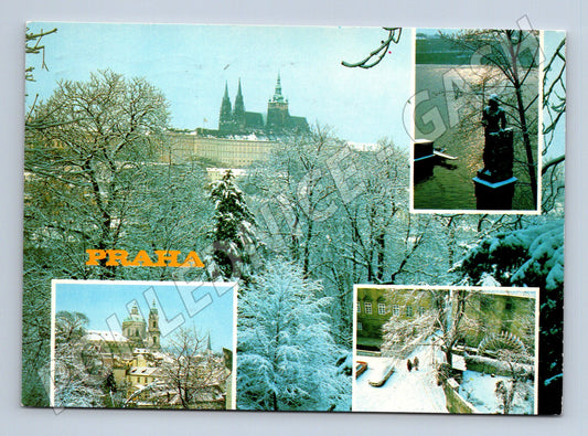 Pohlednice Praha - zimní panorama, Pražský hrad, Karlův most (M10947)