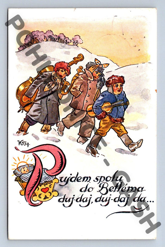 Pohlednice Vánoce ČSR 1941 Koledníci Klímánek (M1096)