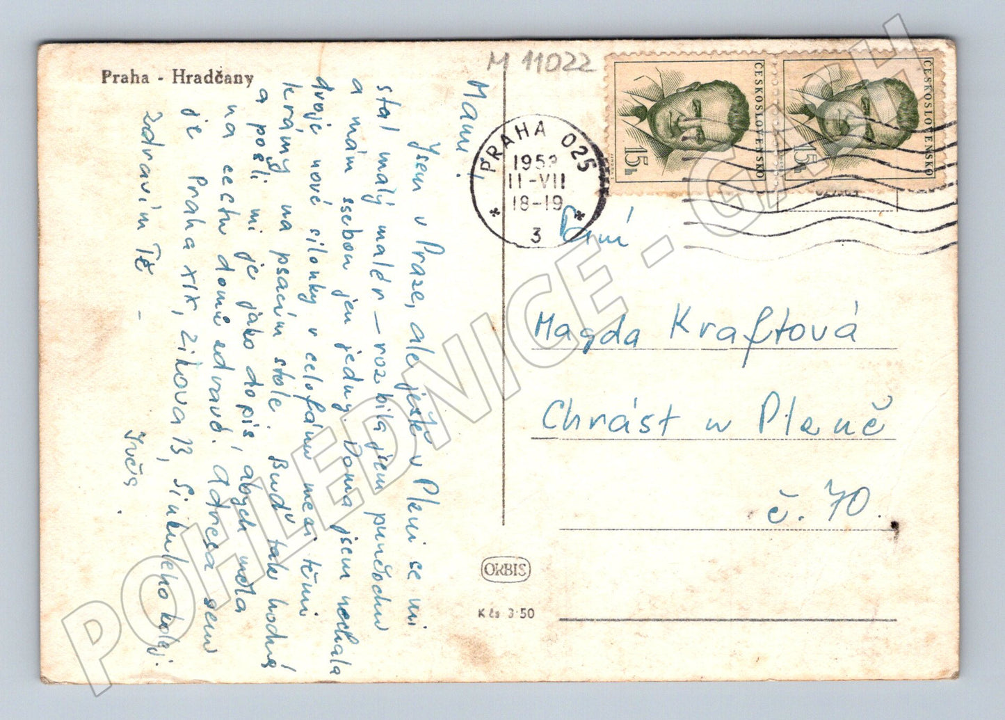 Pohlednice Praha - Hradčany 1952, odeslaná, černobílá (M11022)