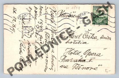 Pohlednice Vánoce 1942 zimní krajina Hotel Opera Praha (M1119)
