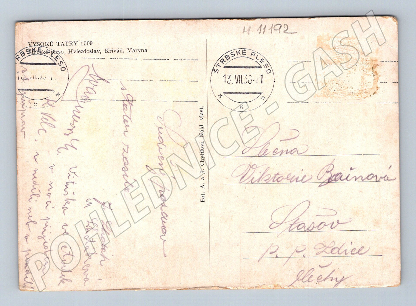 Pohlednice Vysoké Tatry Štrbské Pleso 1936 (M11192)